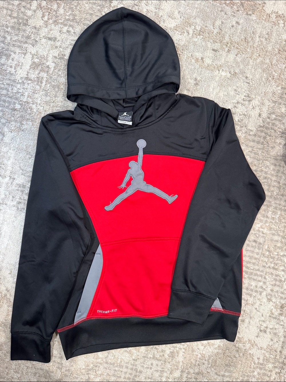Jordan Black & Red Therma-Fit Kids Hoodie with Gray Jumpman